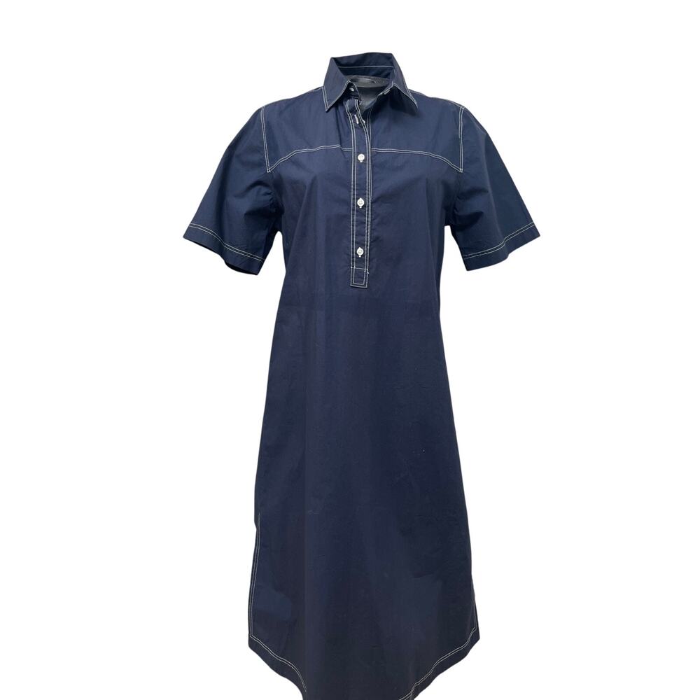 Officine Generale Navy Dress with White Contrast Stitching